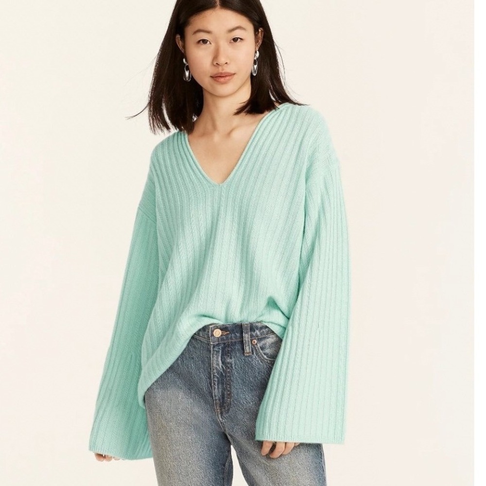 J.Crew Womens XS Iced Mint Green 100% Cashmere Ribbed Tunic Sweater NWOT